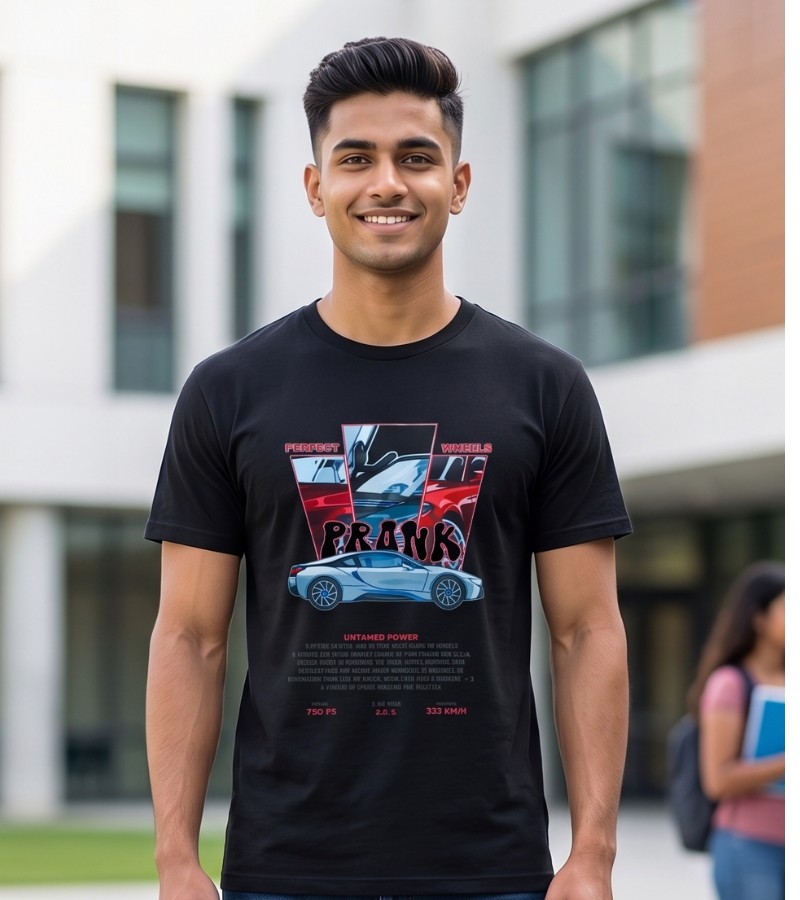 Men's Black Sports Car Graphic Oversized T-Shirt