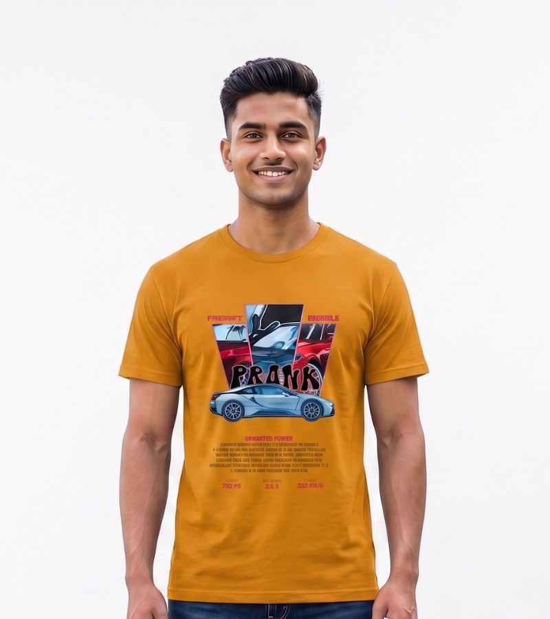 Men's Black Sports Car Graphic Oversized T-Shirt